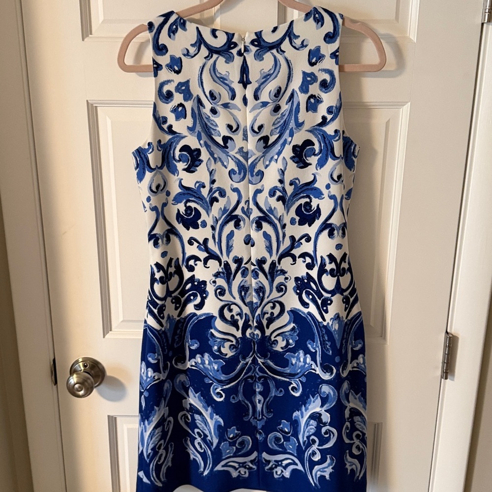 Ralph Lauren White and Blue Damask Sheath Dress Size 8 - Picture 5 of 7